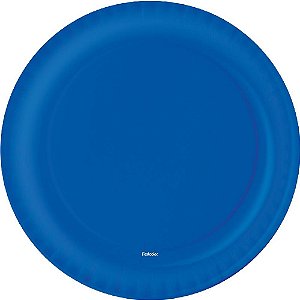 Prato Descartável de Papel Redondo Azul Escuro 18CM - Pacote com 8 Unidades