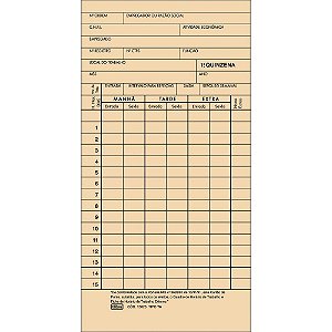 Cartão de Ponto Mensal TA Palha 85X179MM - Pacote com 100 Unidades