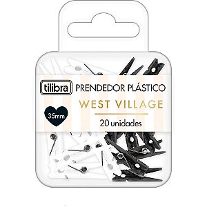 Prendedor de Papel WEST Village 32MM Preto e Branco Blister com 20 Unidades