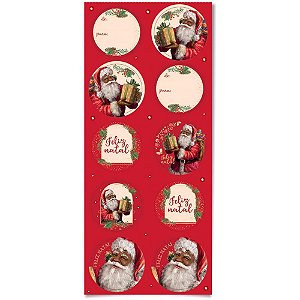 Adesivos Decorados Natal Sortido Redondo - Pacote com 30 Unidades