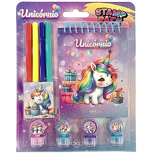 Livro Infantil para Colorir STAMP PACK Unicórnios com Carimbos
