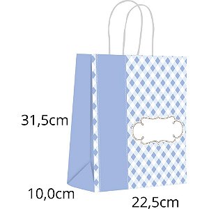 Sacola para Presente Decorada BABY Azul M 22,5X31,5X10 CM - Pacote com 10 Unidades