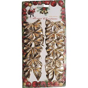 Enfeite de Natal Laço Dourado 5CM – Pacote com 12 Unidades