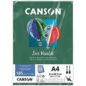 Papel A4 Colorido Canson IRIS Vivaldi Verde 185G/M² - Pacote com 25 Folhas