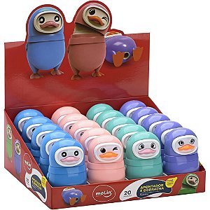 Apontador com Depósito Decorado Patinho com Borracha 4 Cores