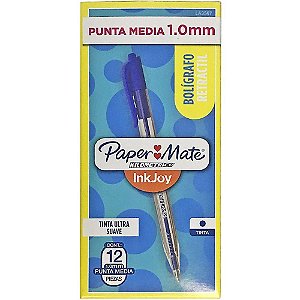 Caneta Esferográfica Retrátil Kilométrica 100 1.0MM Azul - Caixa com 12 Unidades - Paper Mate