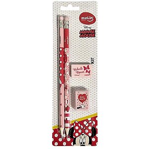 Kit Escolar Minnie com 2 Lápis, 1 Apontador e 1 Borracha