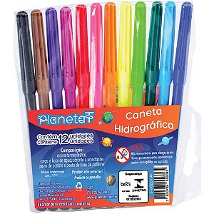 Caneta Hidrográfica 12 Cores - Pacote com 12 Unidades