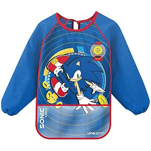 Avental Escolar Decorado Sonic Manga Comprida C/BOLSO
