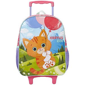Mochila Infantil com Rodinhas Gato Rosa Grande