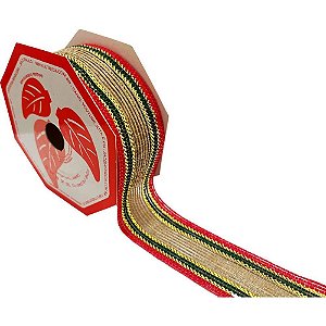 Fita ARAMADA de Juta Sintética Jute 38MMX10M CRU/VERDE/VERMELHO/DOURADO Rolo