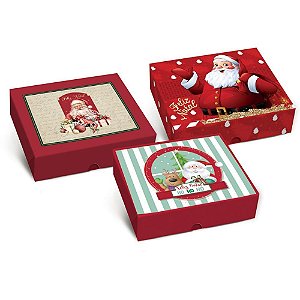 Caixa de Natal Retangular 30X24X6CM Sortida – Pacote com 10 Unidades