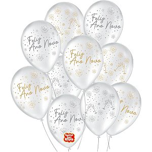 Balão Decorado 9" Feliz ANO Novo Pacote com 25