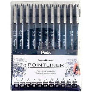 Caneta Nanquim Técnica Preta com 11 Pontas Estojo
