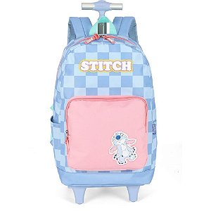 Mochila com Rodinha STITCH G Azul com ALÇA e Paetês