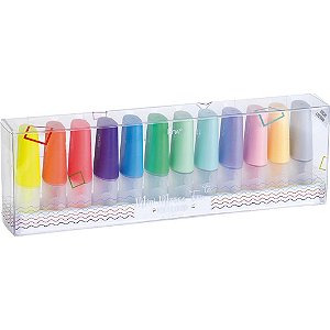 Caneta Marca Texto Multicolor Pastel e Neon 12 Cores Caixa com 12