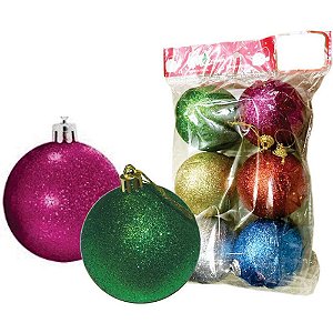 Artigo para Decoração Natal Bola 7CM Glitter Sortido Pacote com 6