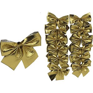 Artigo para Decoração Natal Enfeite Laço 5X5CM Ouro Pacote com 12