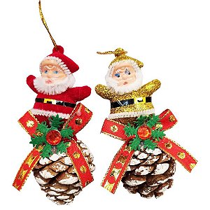 Enfeite Natalino Pinha com Papai Noel 5CM Pacote com 2