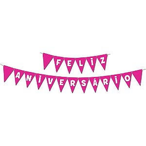 Faixa Decorativa Feliz Aniversário Rosa com Cordão