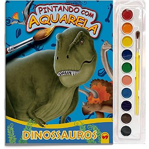 Livro Aquarela Dinossauros 27X28CM 16 Páginas com KIT de Aquarelas
