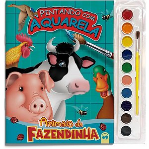 Livro Aquarela Fazendinha 27X28 16 Páginas com KIT de Aquarela