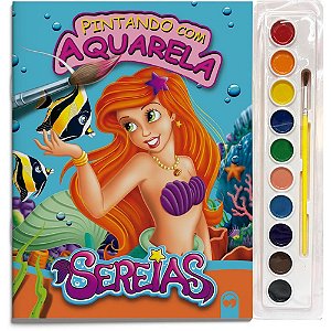 Livro Aquarela Sereias 27X28CM 16 Páginas com KIT de Aquarelas