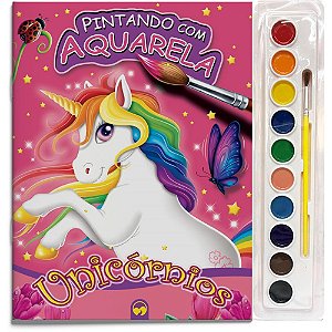 Livro Aquarela Unicórnios 27X28 16 Páginas com KIT de Aquarela