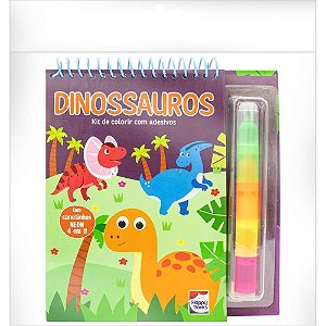 Livro Infantil Colorir Dinossauro 4 em 1 com Marcadores e Adesivos