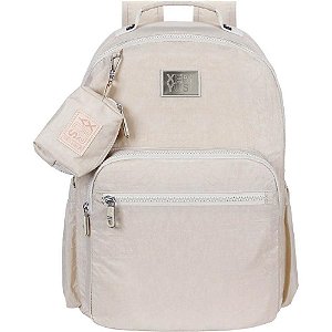 Mochila TRENDY Bege com Compartimento para Notebook e Chaveiro