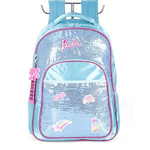 Mochila Barbie G Azul com Paetê