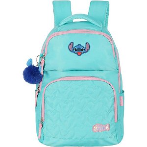 Mochila STITCH G Turquesa com Compartimentos e Paetês