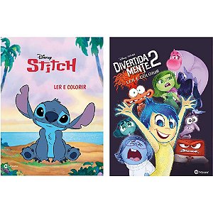 Livro Infantil Colorir LER e COL. STITCH e Divertida Mente 2 Pacote
