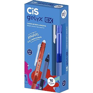 Caneta Esferográfica Retrátil CIS GELYX EX Apagável 0.7MM Azul Caixa com 10