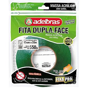 Fita Dupla Face Massa Acrílica Verde 12MM X 20M