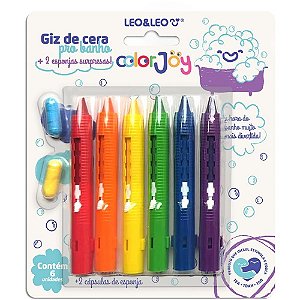 Giz de Cera Fino Retrátil para Banho com 2 Surpresas - Blister com 06