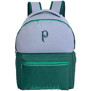 Mochila Palmeiras CINZA/VERDE MD com Logo Bordado e Compartimento para Notebook