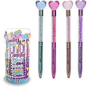 Caneta Esferográfica STRASS Coração com Topper – Display com 20