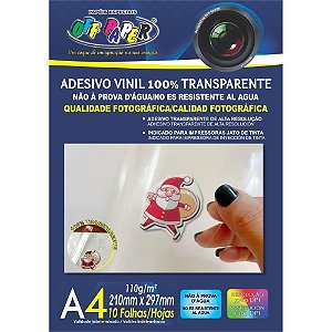 Papel Fotográfico INKJET A4 Vinil Adesivo Transparente 110G – Pacote com 10 Folhas