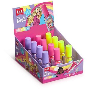 Caneta Marca Texto Barbie Esmalte 3 Cores Neon Display com 12