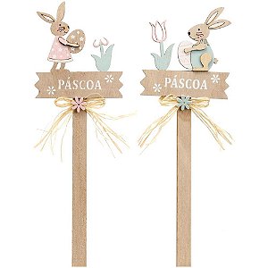 Decoração de Páscoa Plaquinha com Coelho Colorido