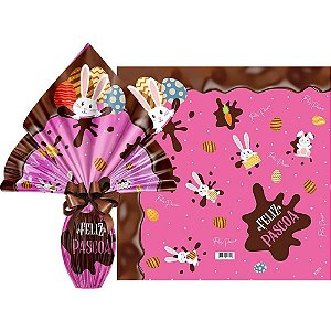 Embalagem para OVO de Páscoa 24X24CM Chocolatier Rosa Pacote com 25
