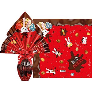 Embalagem para OVO de Páscoa 24X24CM Chocolatier Vermelho Pacote com 25