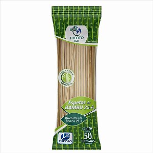 Espeto de Madeira Bambu 25CM X 3MM Pacote com 50 Unidades
