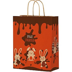 Sacola Decorada Páscoa Chocolatier M 29X24X12CM Pacote com 25