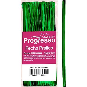 Fecho Metálico Verde Bandeira 4MM X 11CM Pacote com 100 Unidades