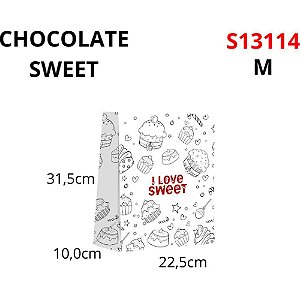 Sacola para Presente Decorada I Love Sweet M 22X31X10CM Pacote com 10 Unidades