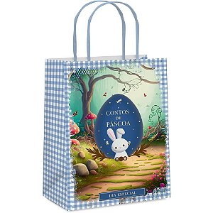 Sacola Decorada Páscoa Conto de Páscoa Azul M 26X19,5X9,5CM Pacote com 10