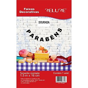 Faixa Decorativa Parabéns Ouro 1,5M X 16CM com Cordão