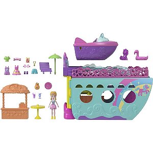 Polly Pocket Playset Barco de Unicórnio com Boneca, Piscinas e Acessórios